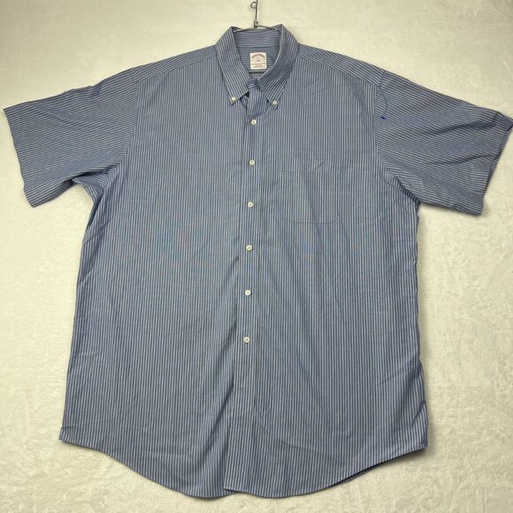 Vintage Brooks Brothers‎ Shirt Men 17.5 Striped Button Down Short Sleeve Large L - Picture 1 of 6
